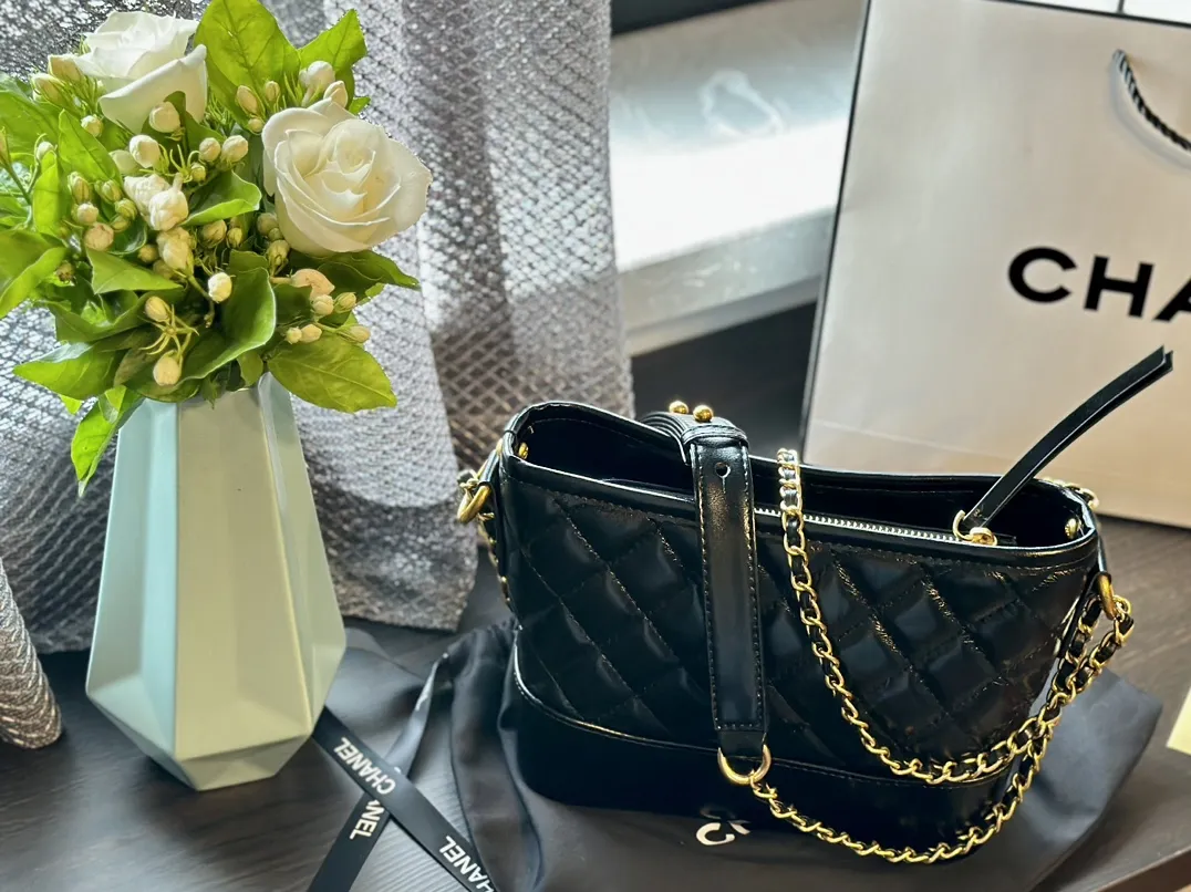 Aged Calfskin Quilted Small Gabrielle Hobo Black