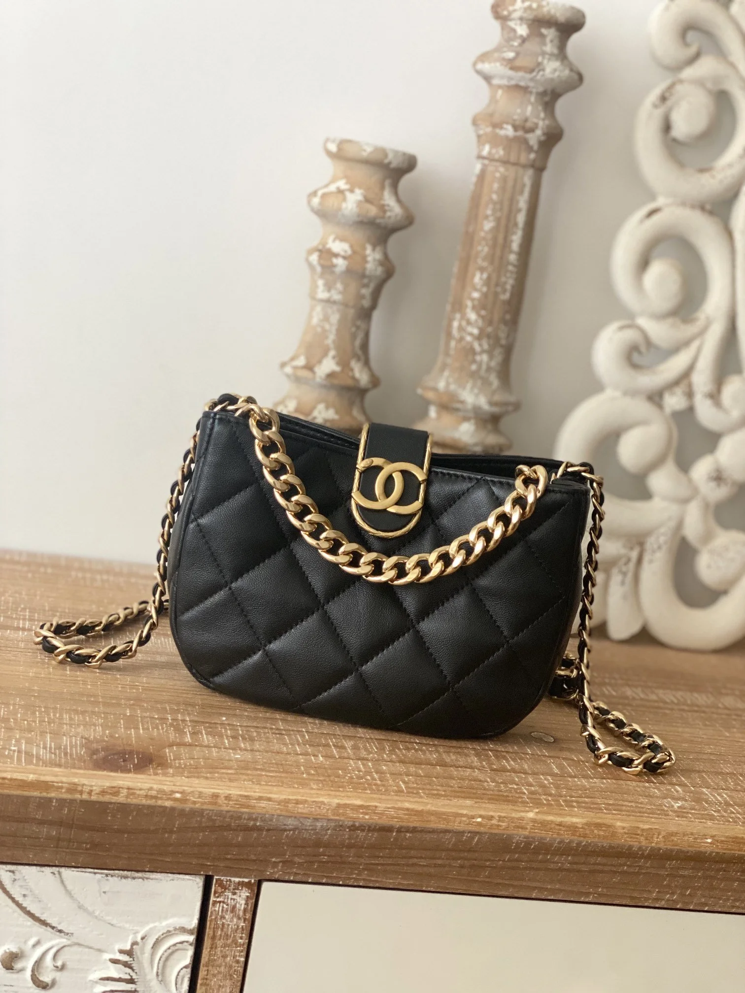 Chanel Small Hobo Bag Gold Hardware Black For Women, Women’s Handbags, Shoulder Bags 7.5in/19cm