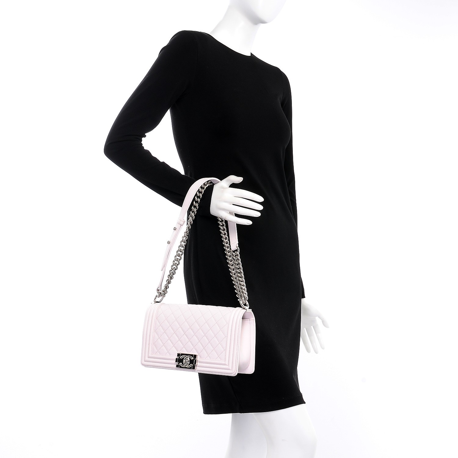 White / Nude Quilted Caviar Medium