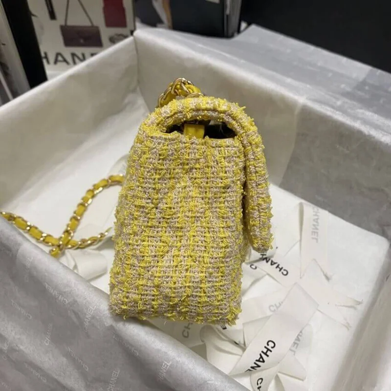 Chanel 20Cm Class-Flap Bag In Yellow Tweed 1116