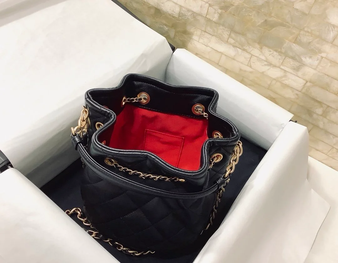 Chanel Classic Bucket Bag Gold Toned Hardware Black For Women 7.8in/20cm