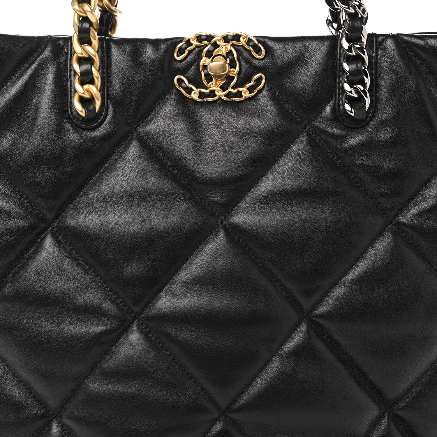 Lambskin Quilted Chanel 19 Shopping Bag Black
