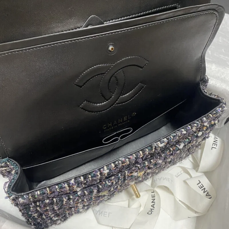 Chanel Class-Flap Bag In Navy Blue &Amp Multicolor Glittered Tweed 1112