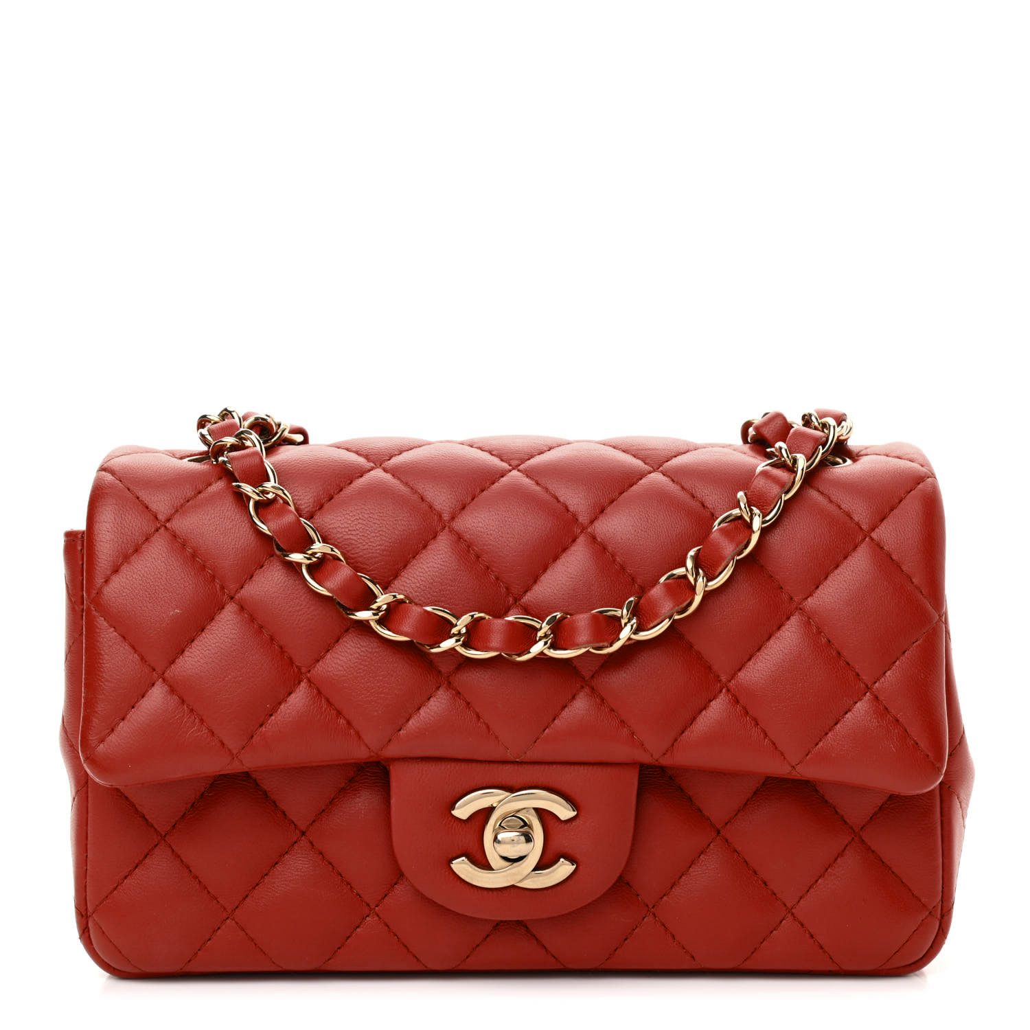 Lambskin Quilted Mini Rectangular Flap - Red