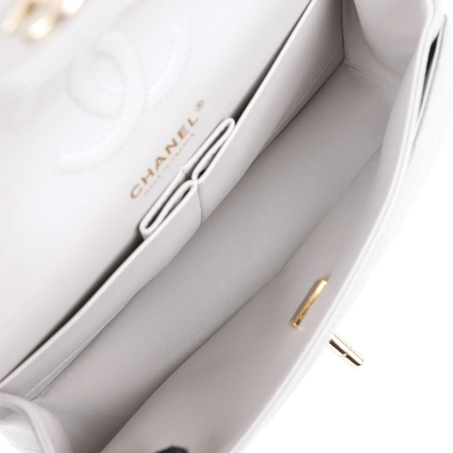 Small Classic Double Flap Grey Caviar Light Gold Hardware