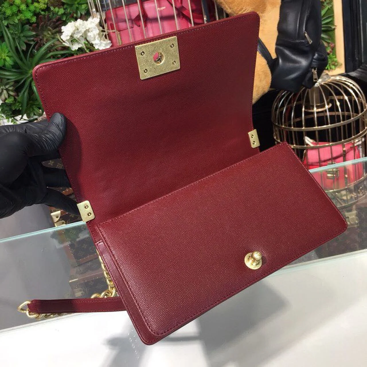 Chanel Boy Handbag Gold Toned Hardware Burgundy For Women, Women’s Bags, Shoulder And Crossbody Bags 9.8in/25cm A67086