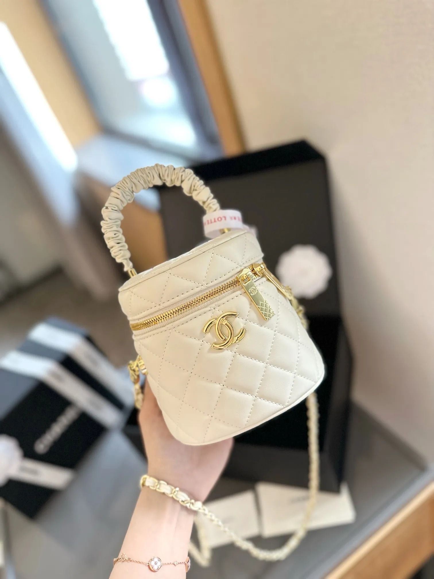 Vanity Case with Chain Quilted Lambskin Mini