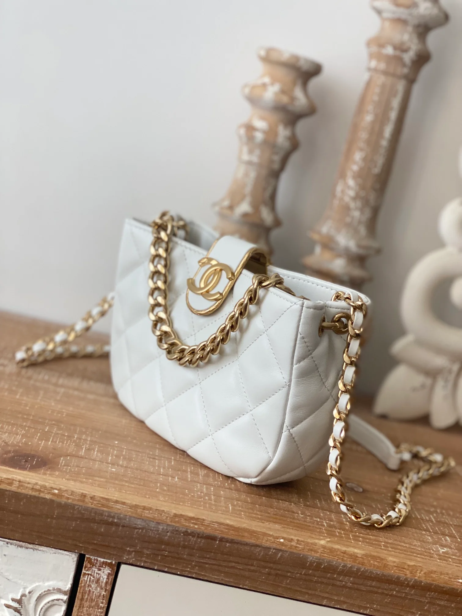 Chanel Small Hobo Bag Gold Hardware White For Women, Women’s Handbags, Shoulder Bags 7.5in/19cm