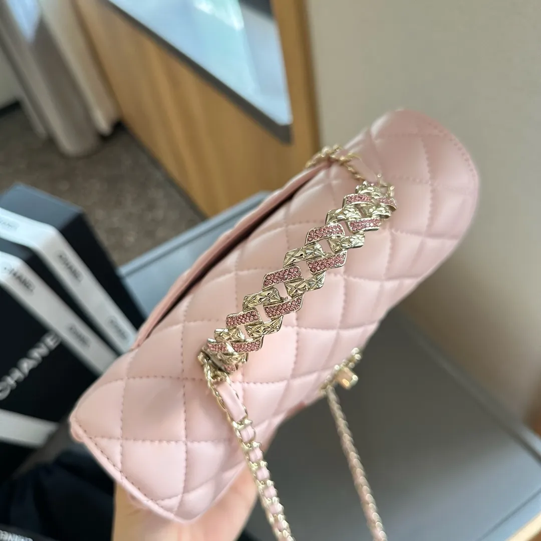 Lambskin Quilted Crystal Top Handle Rectangular Flap