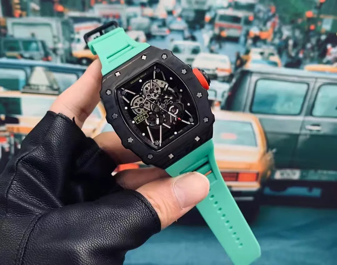 RM 35-01 Black Bezel Red Markers Green Rubber Strap RUML3