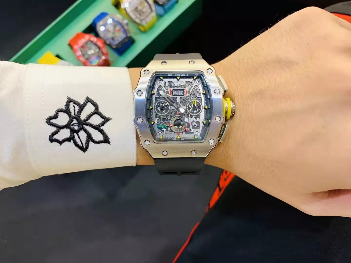 RM 11-03 Skeleton Dial White Bezel Black Rubber Strap ZY 7750