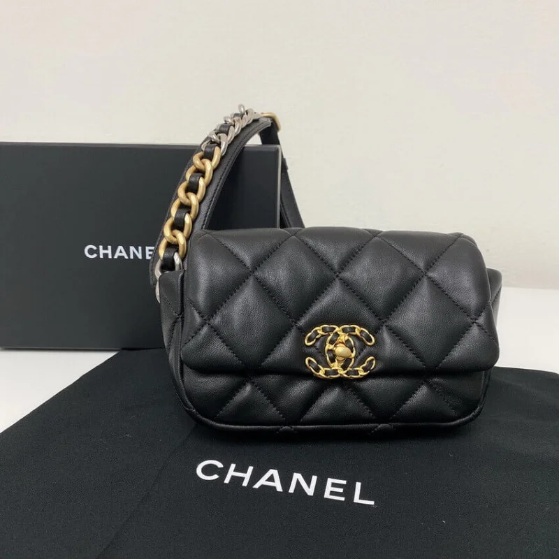Chanel Lambskin Quilted Chanel 19 Waist Bag As1163 Black