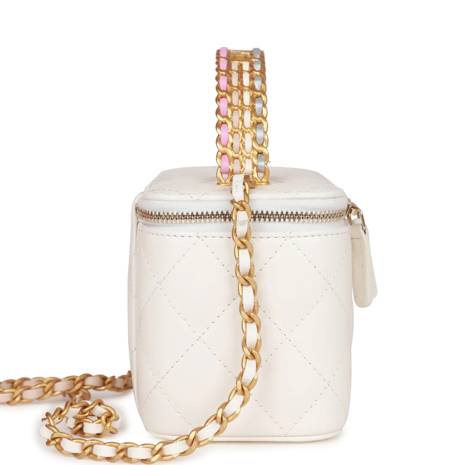 Small Vanity Case White Patent Leather Antique Gold Hardware