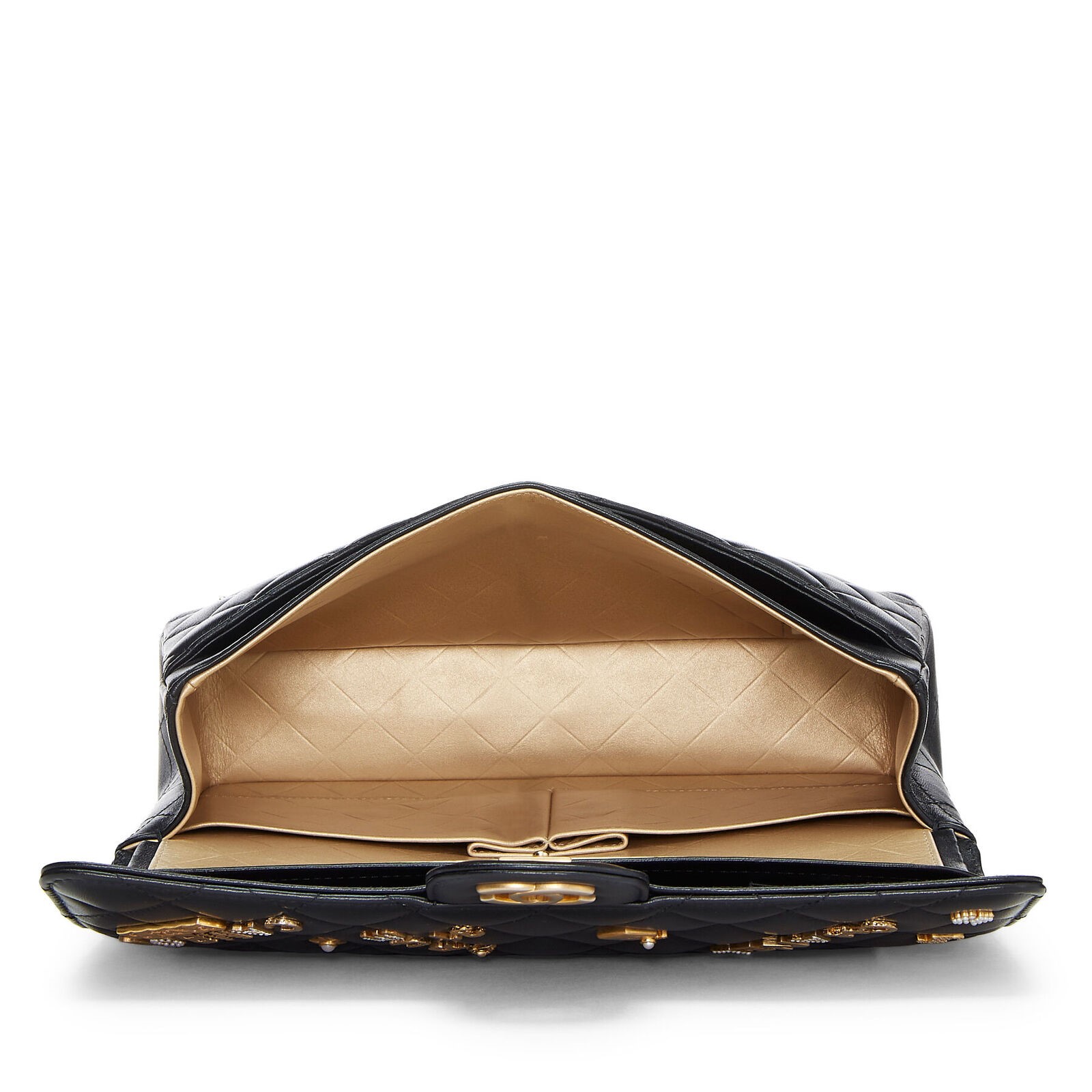 BLACK QUILTED LAMBSKIN LUCKY CHARM CLASSIC DOUBLE FLAP MEDIUM