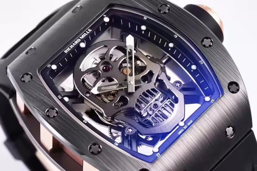 RM 52-01 Skull Black Dial Black Bezel Black Rubber Strap JB Tourbillon
