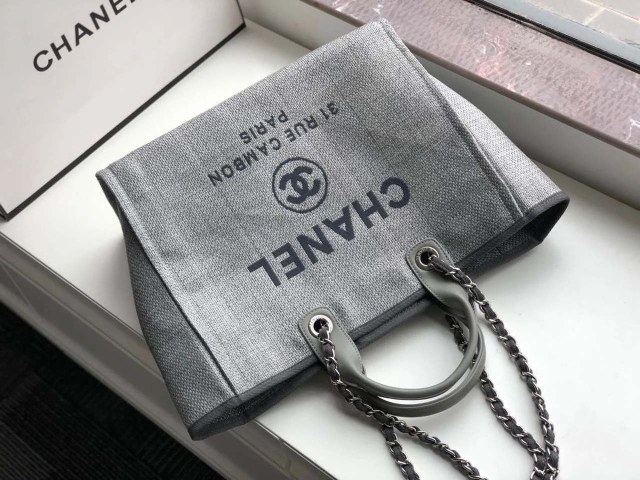 Chanel Small Shopping Bag Silver Hardware Grey For Women, Women’s Handbags, Shoulder Bags 15.2in/39cm AS3257