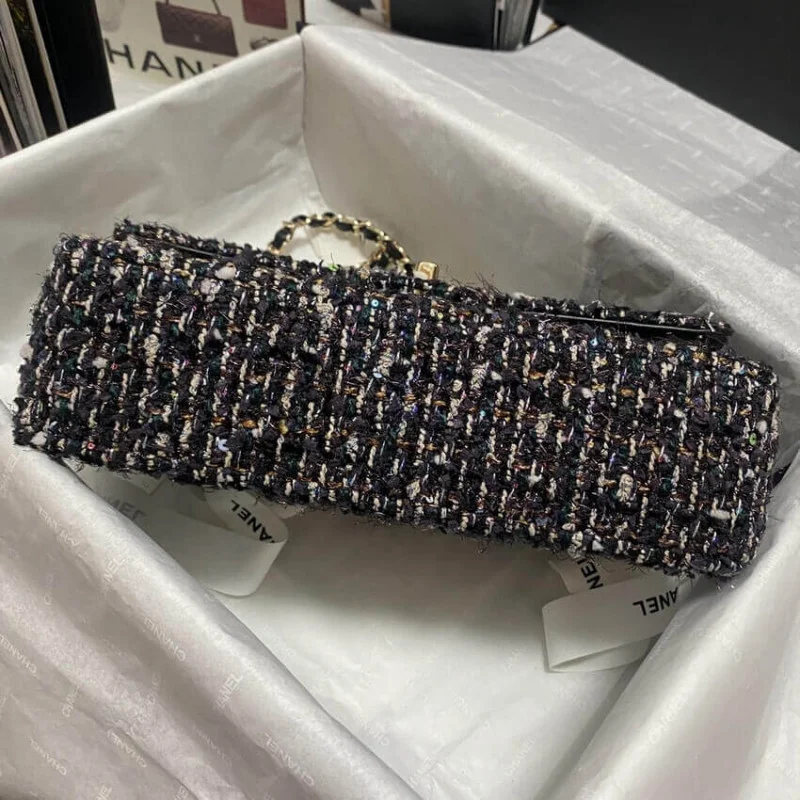 Chanel Class-Flap Bag In Navy Blue &Amp Multicolor Glittered Tweed 1112