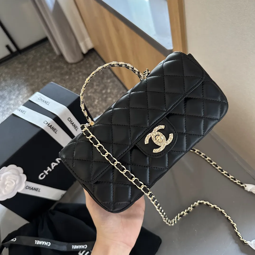 Lambskin Quilted Crystal Top Handle Rectangular Flap