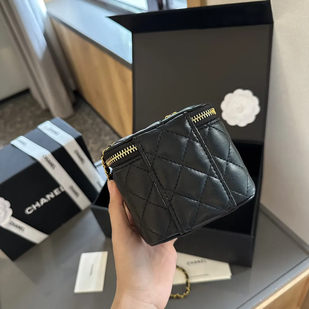 Pearl Crush Vanity Case with Chain Quilted Lambskin Mini