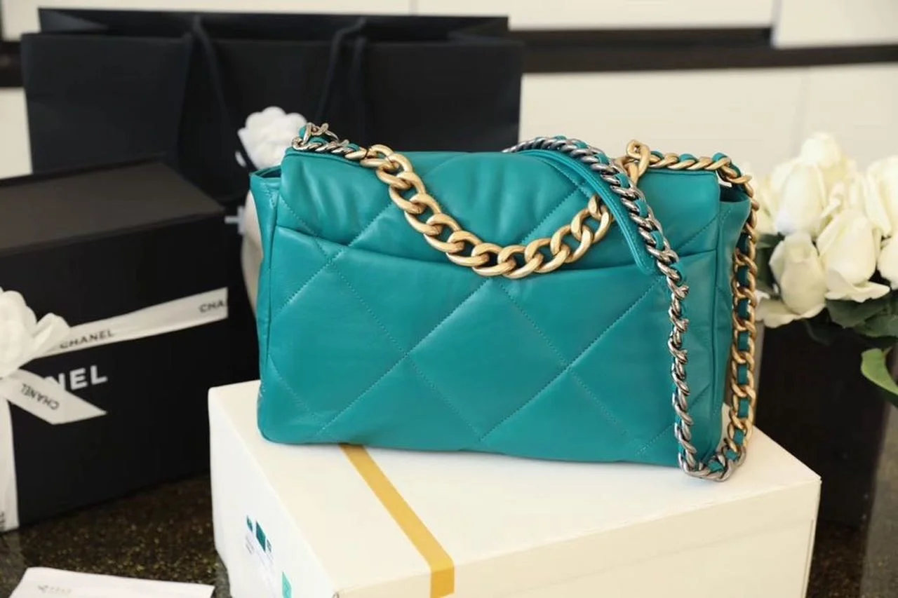 Chanel 19 Handbag 26cm Teal For Women AS1160