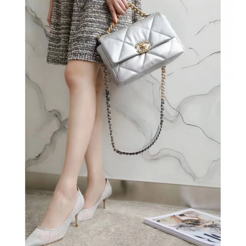 Chanel 19 Flap Bag As1160 Silver