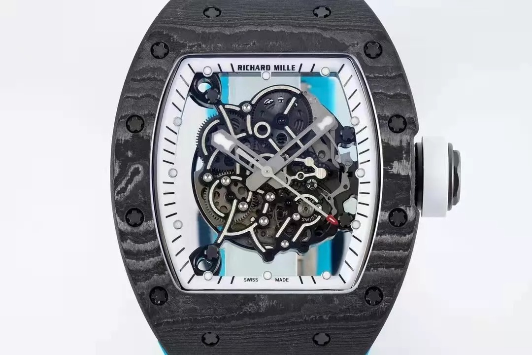 RM055 Skeleton White Dial Black Bezel Blue Rubber Strap ZF RMUL2