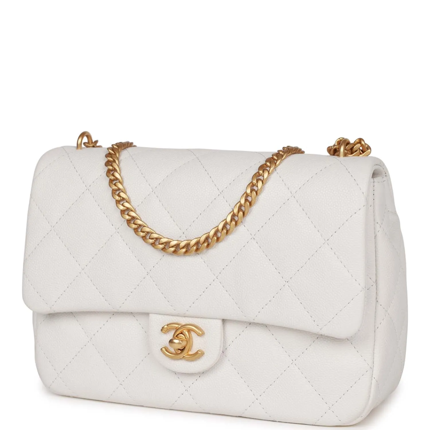 Medium Sweetheart Crush Flap Bag White Caviar Antique Gold Hardware