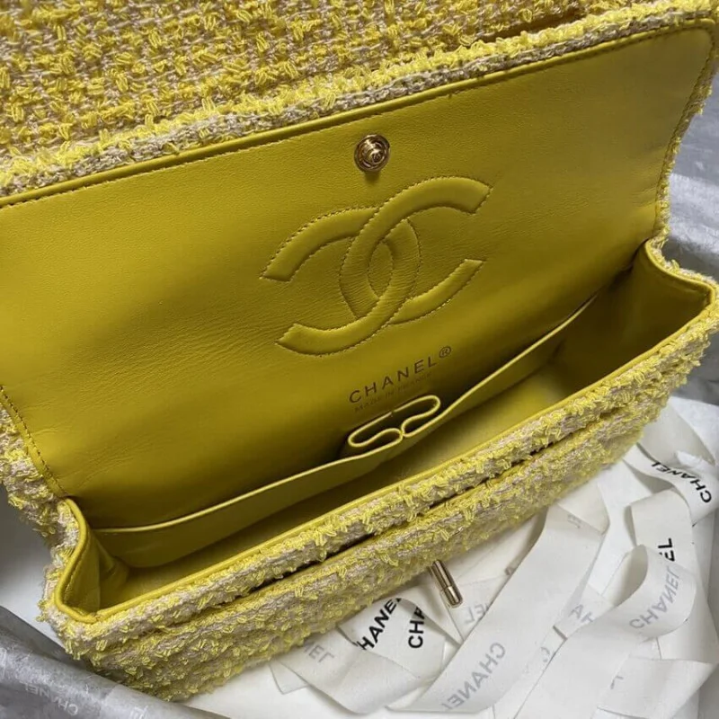 Chanel Class-Flap Bag In Yellow Tweed 1112