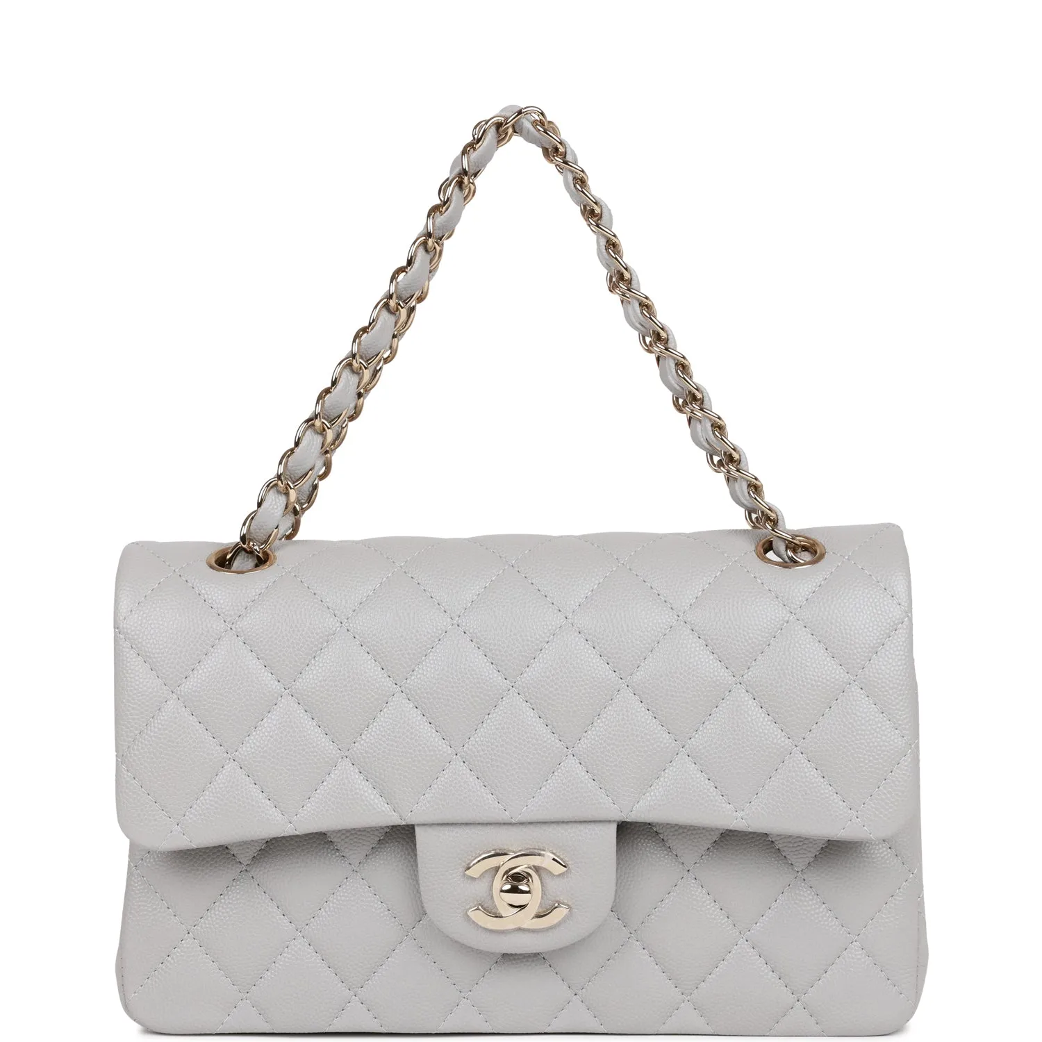 Small Classic Double Flap Grey Caviar Light Gold Hardware