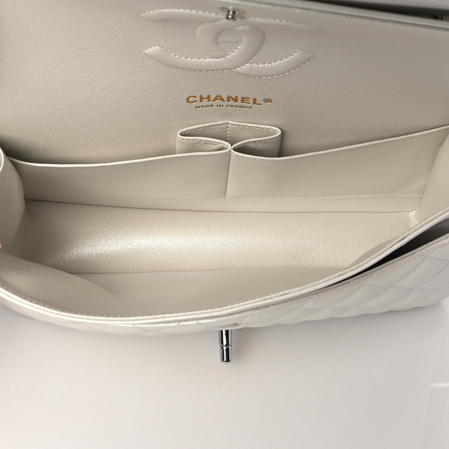 Lambskin Quilted Medium Double Flap White