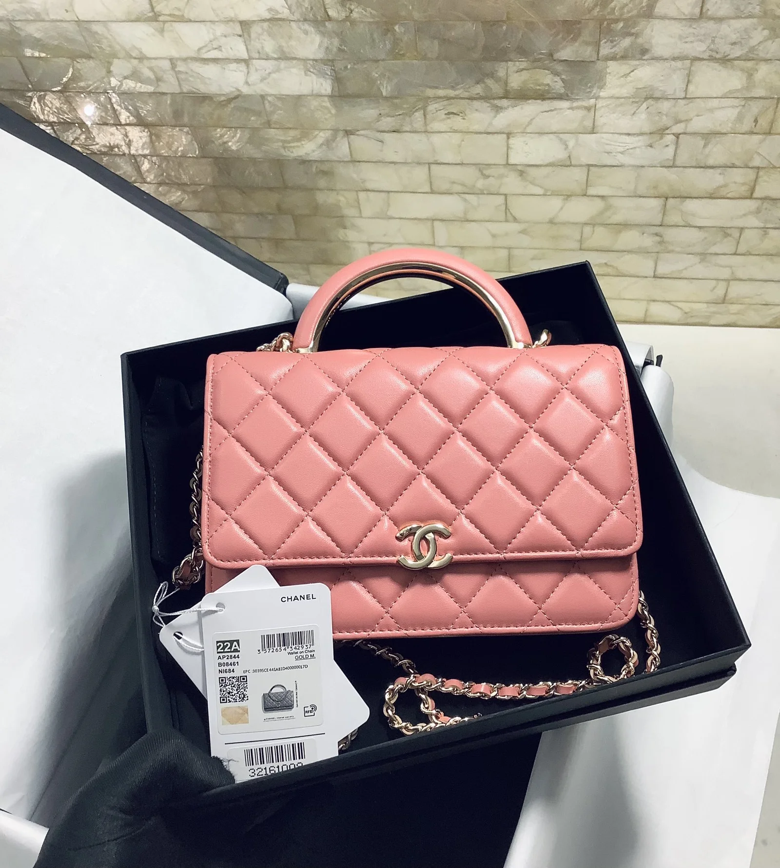 Chanel Hand-Held Oblique Cross Bag Pink For Women, Women’s Bags 6.7in/19cm