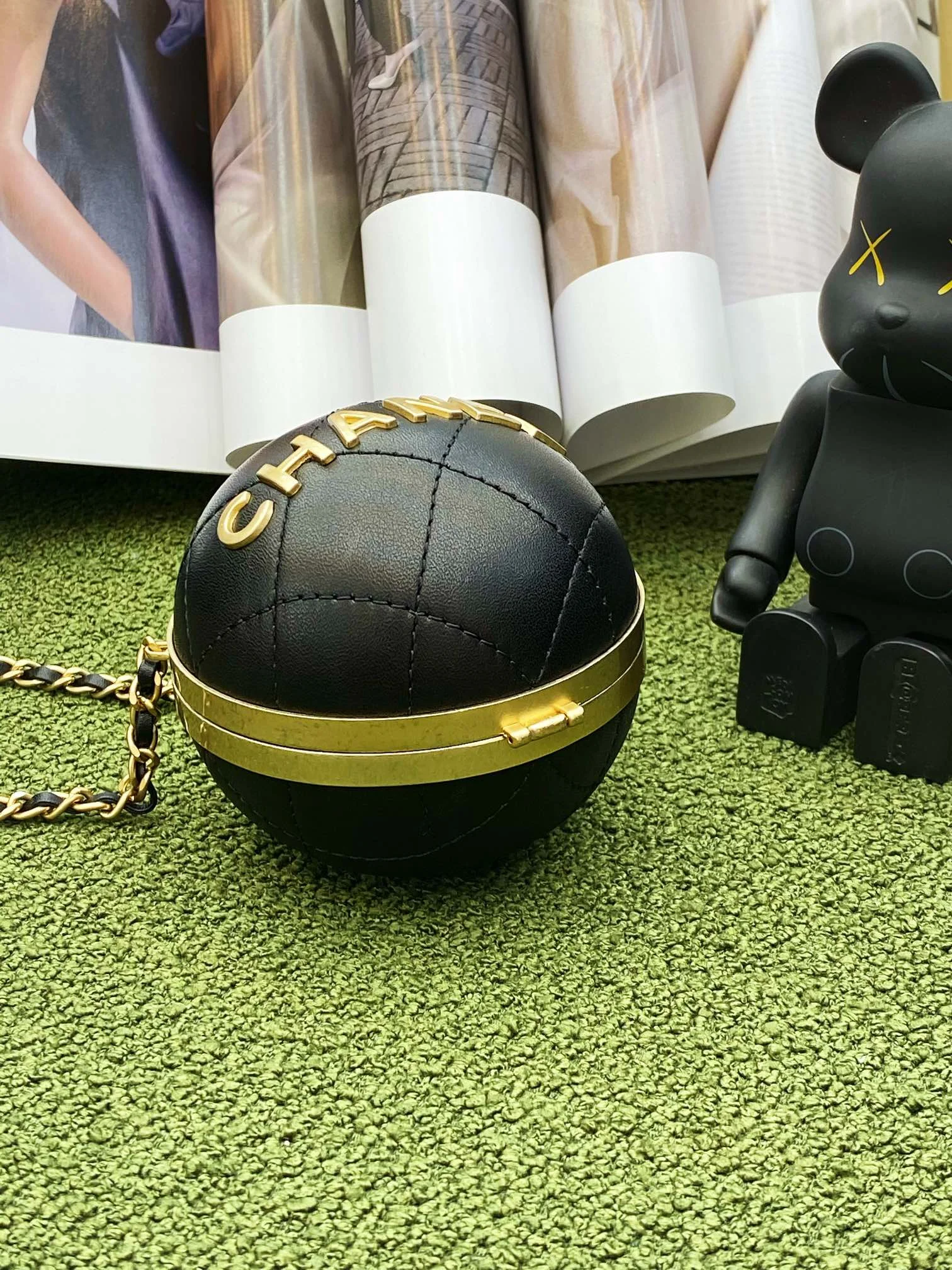 Chanel Ball Bag Black and Gold Chain Bag For Women 8cm/3.15in