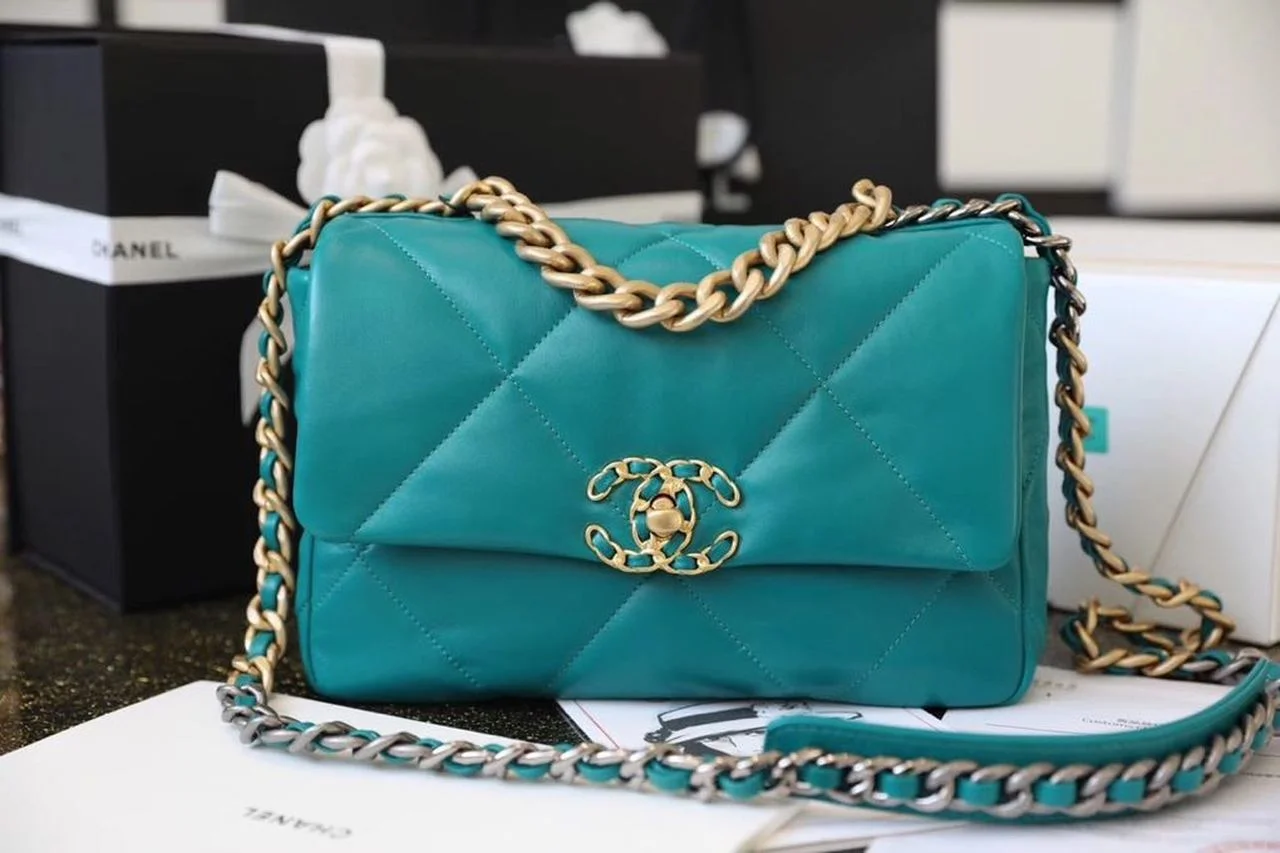 Chanel 19 Handbag 26cm Teal For Women AS1160