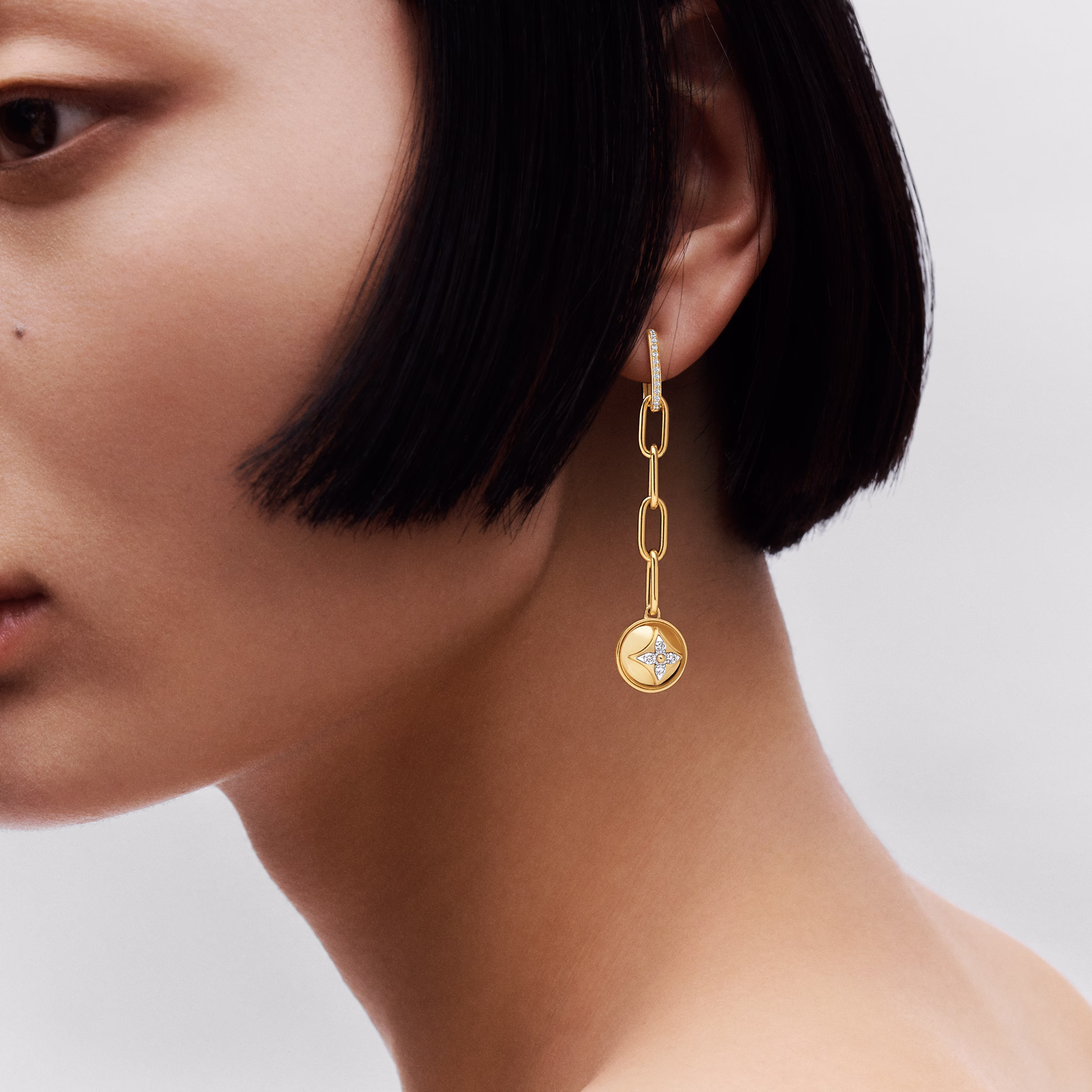 B Blossom Earrings in Yellow and White Gold with Diamonds