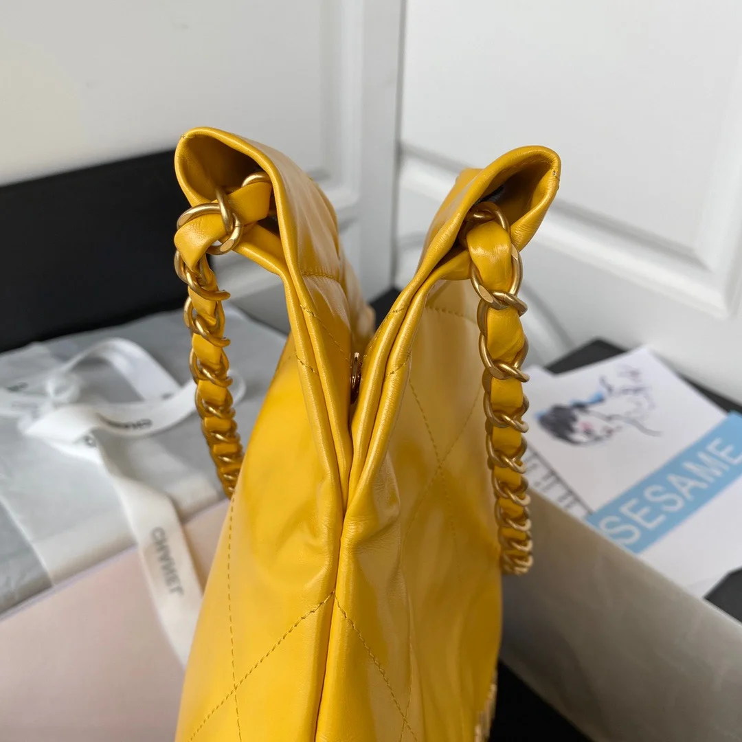 Chanel 22 Handbag Gold Hardware Shiny Yellow For Women, Women’s Handbags, Shoulder Bags 16.5in/38cm AS3261