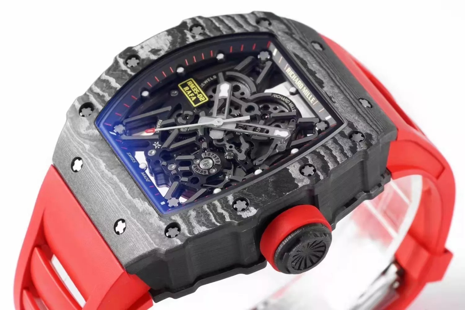 RM 35-02 Black Bezel Red Markers Red Rubber Strap ZF RUML3