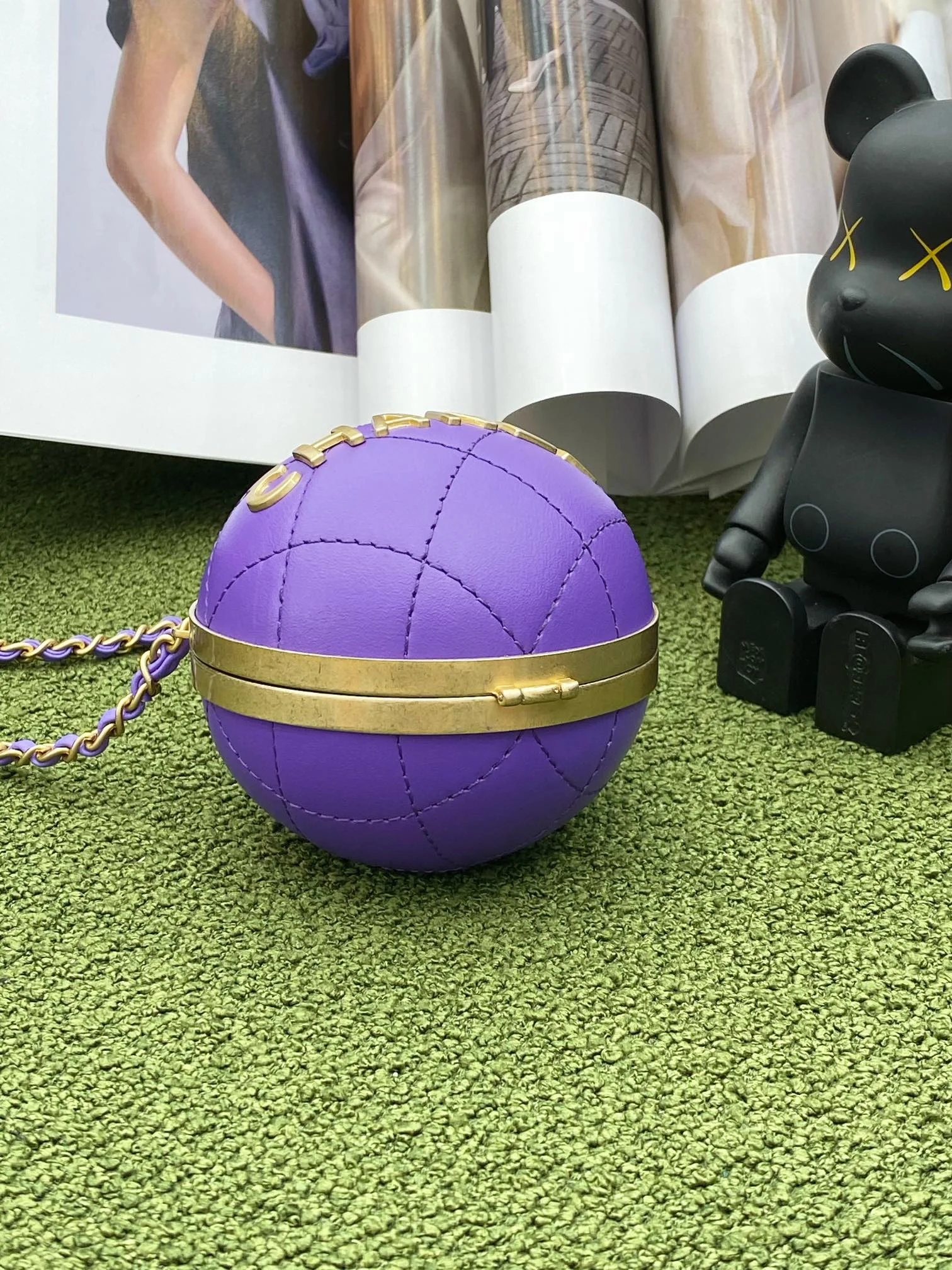 Chanel Ball Bag Purple and Gold Chain Bag For Women 8cm/3.15in