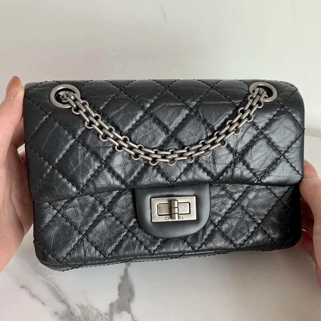 Chanel Mini 2.55 Handbag Black For Women Silver Toned Hardware 7.8in/20cm AS0874 Y04634 94305