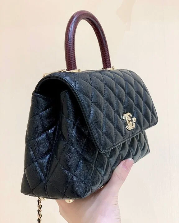 Chanel Medium Flap Bag With Top Handle Navy Blue For Women, Womens Handbags, Shoulder And Crossbody Bags 9in/23cm A92990