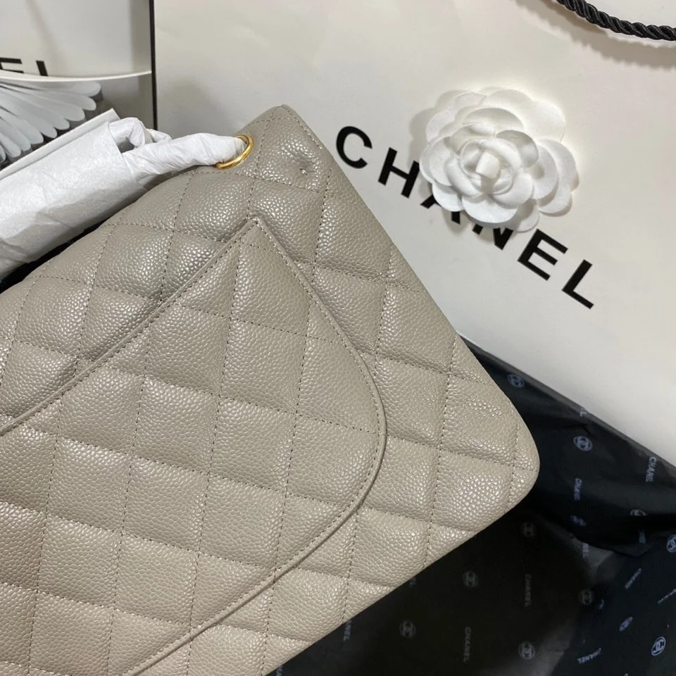 Chanel Large Classic Handbag Gold Hardware Grey For Women, Women’s Handbags, Shoulder Bags 11.8in/30cm