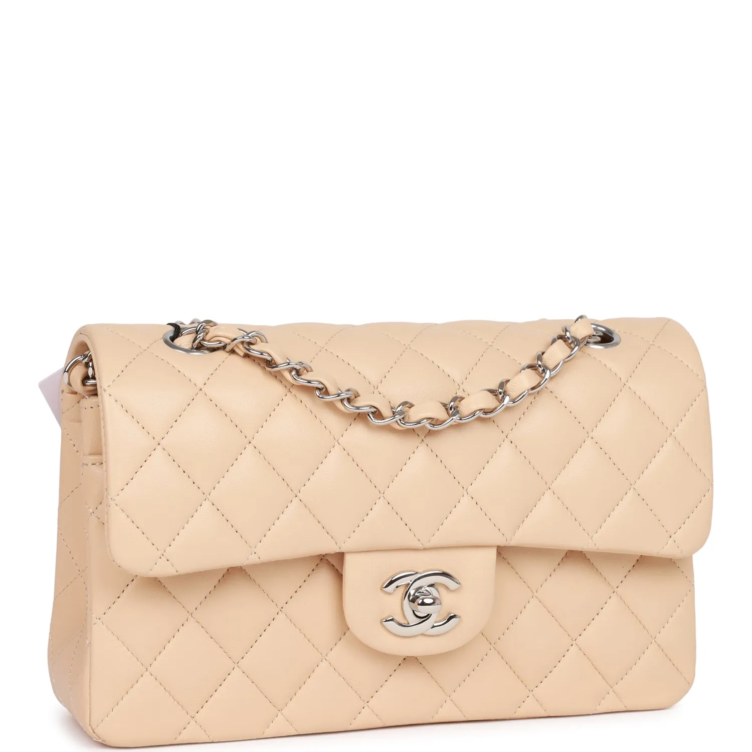 Small Classic Double Flap Beige Lambskin Silver Hardware