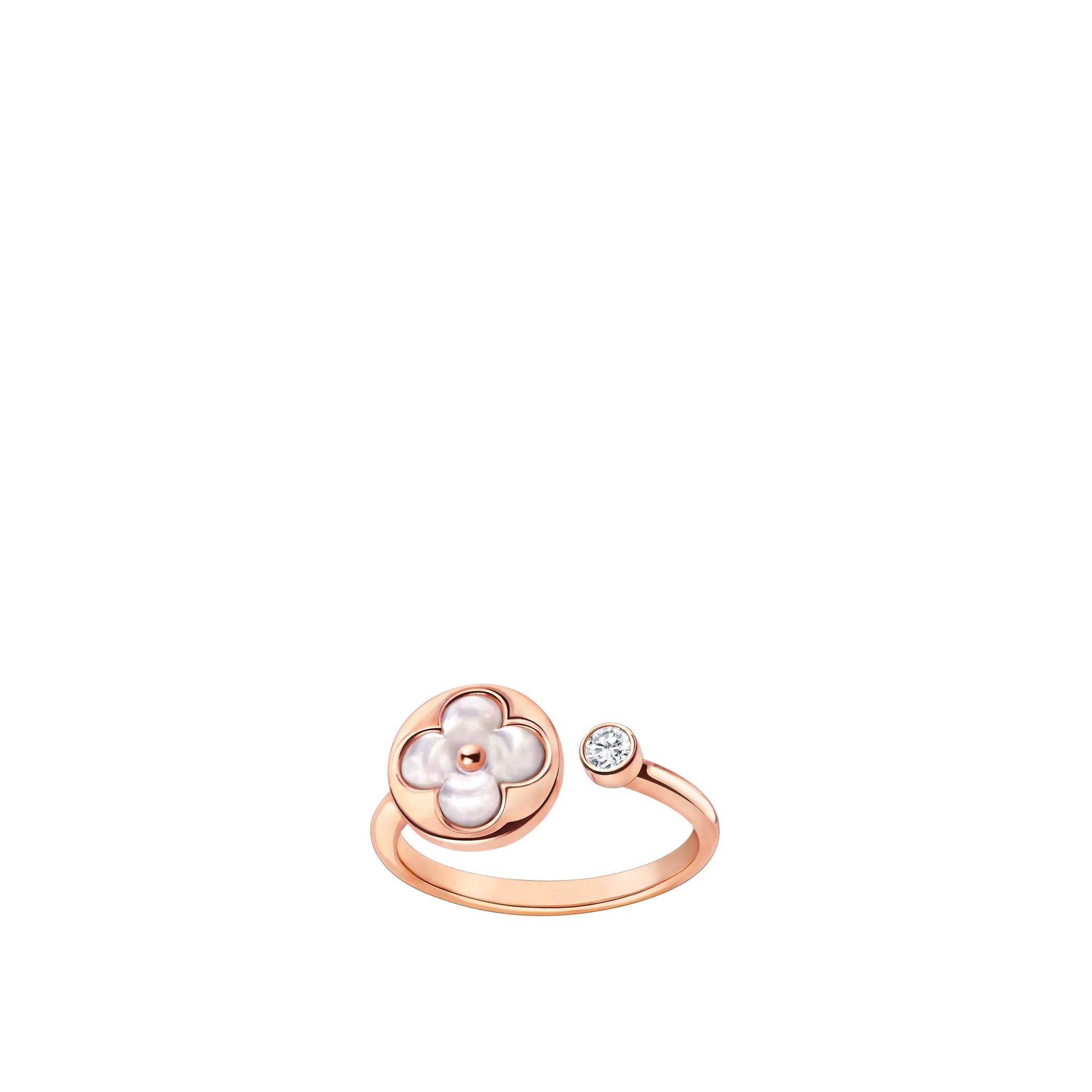 Color Blossom Mini Rose Gold, White Mother-of-Pearl and Diamond Sun Motif Ring
