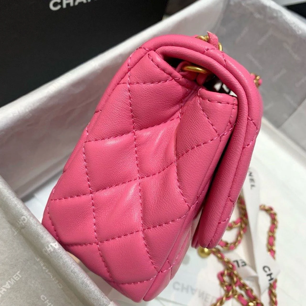 Chanel Mini Flap Bag With CC Ball On Strap Pink For Women, Women’s Handbags, Shoulder And Crossbody Bags 6.7in/17cm AS1786