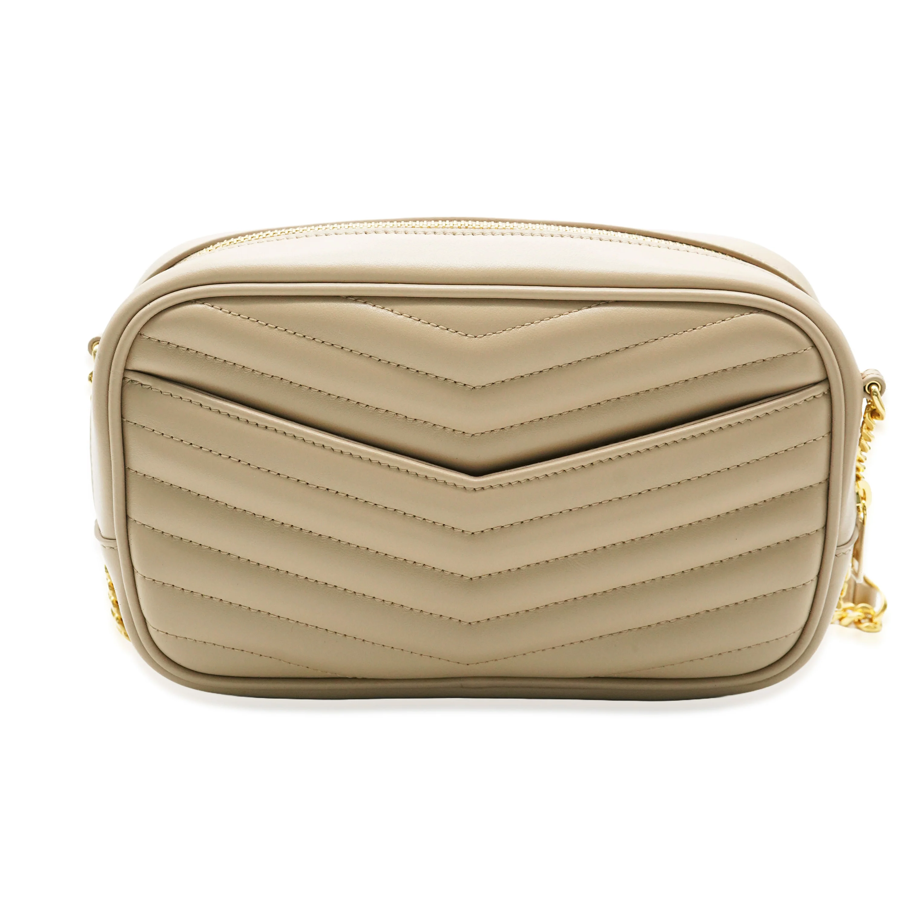 Saint Laurent Beige Chevron Calfskin Mini Lou Camera Bag