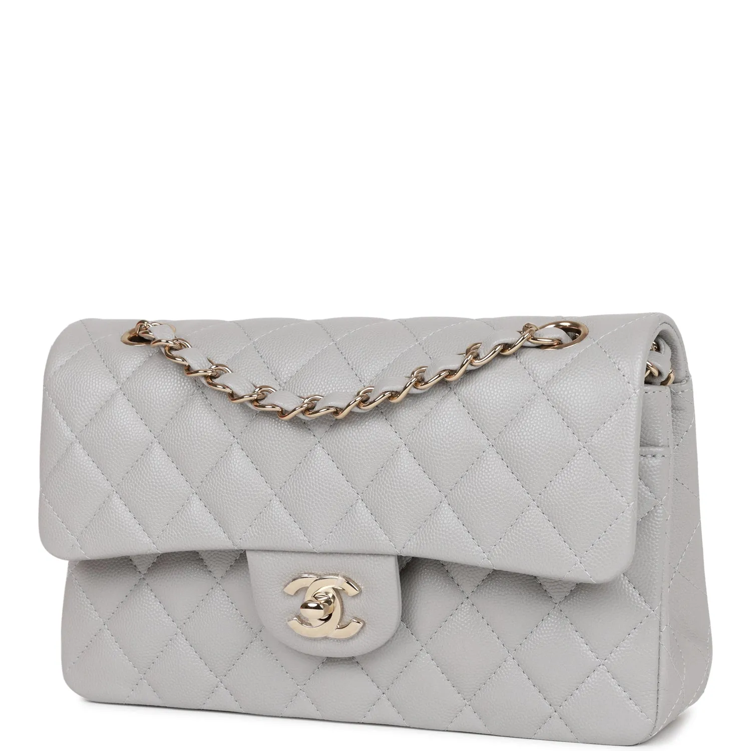 Small Classic Double Flap Grey Caviar Light Gold Hardware