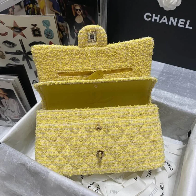 Chanel Class-Flap Bag In Yellow Tweed 1112