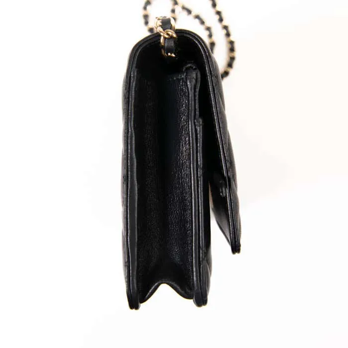 Black Lambskin Quilted Trendy CC Wallet On Chain