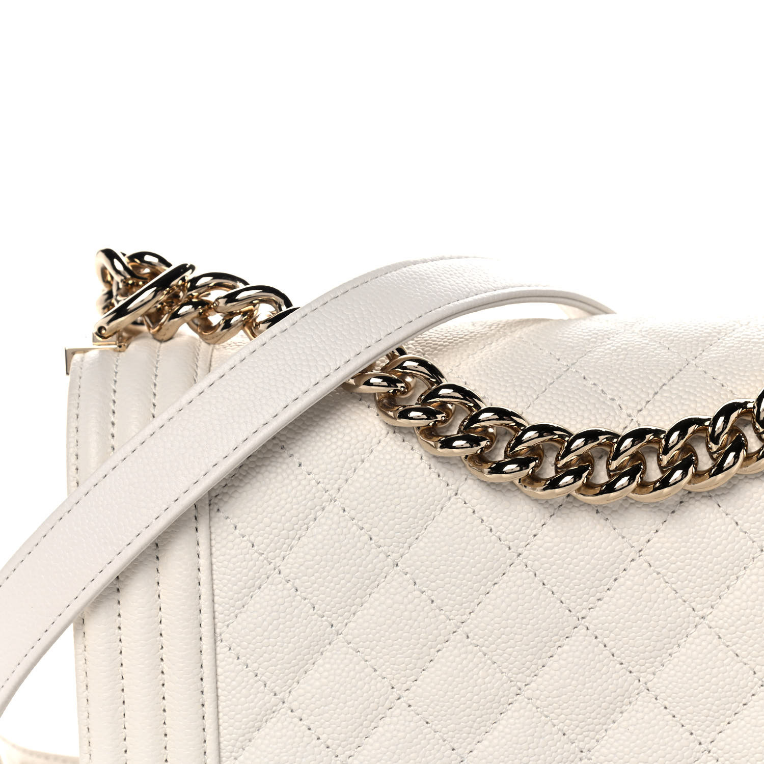 White / Nude Quilted Caviar Medium