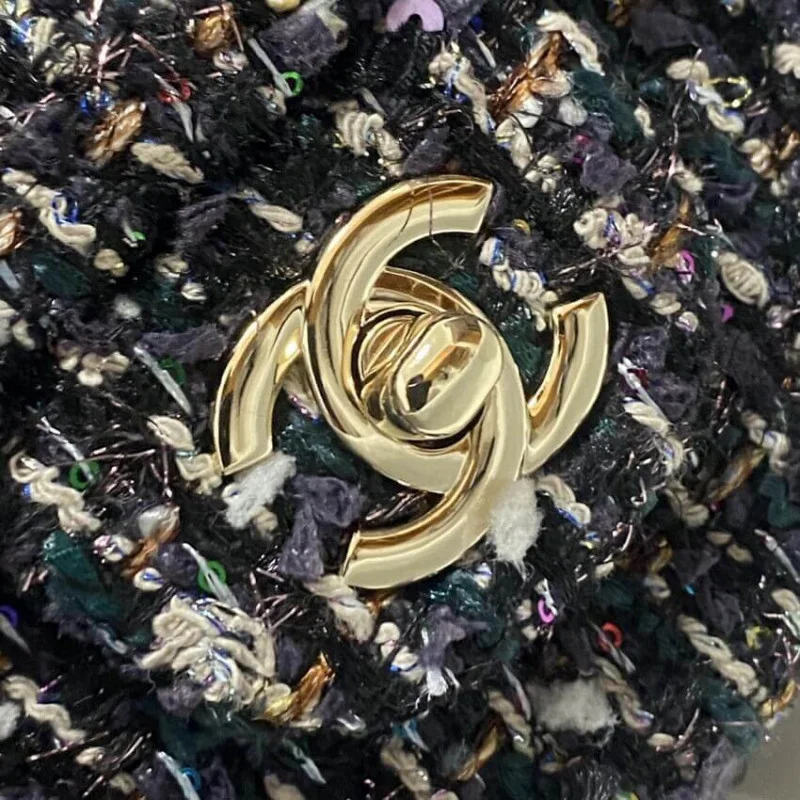 Chanel Class-Flap Bag In Navy Blue &Amp Multicolor Glittered Tweed 1112