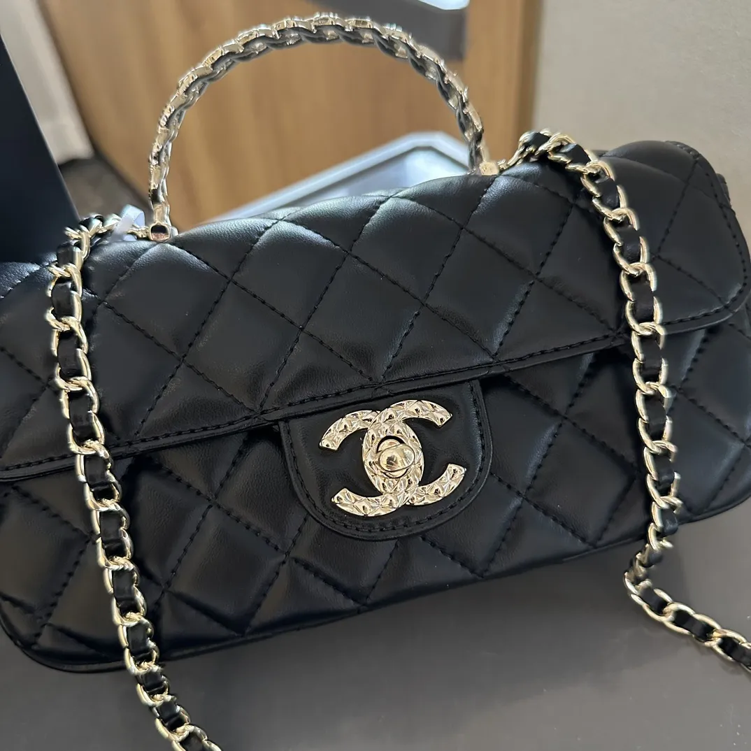 Lambskin Quilted Crystal Top Handle Rectangular Flap